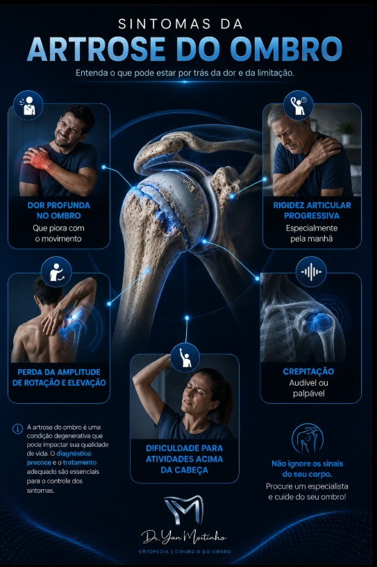 Infográfico dos Sintomas de Artrose do Ombro